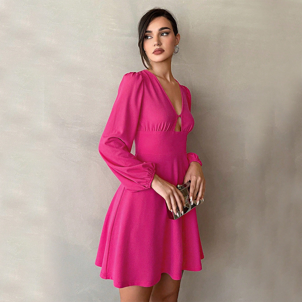 Damen Minikleid V-Ausschnitt Puffärmel Norvielle