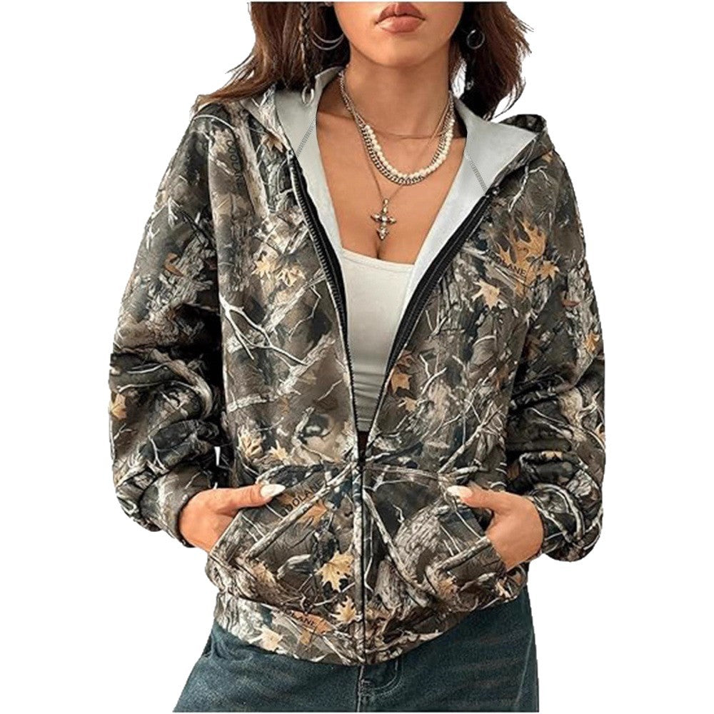 Damen Kapuzenjacke Camouflage Muster Locker Passform Norvielle