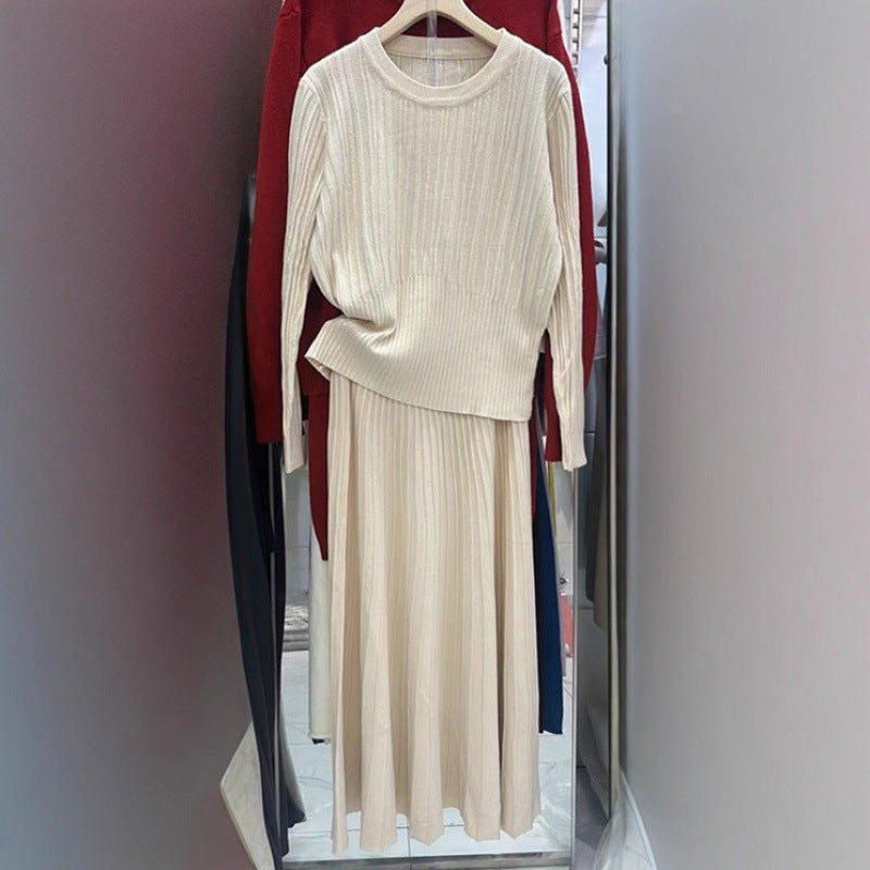 Damen Strickensemble Plissee-Rock Ton-in-Ton Pullover Norvielle