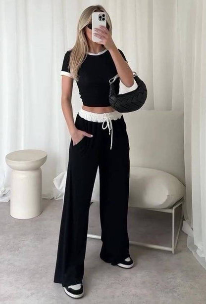 Damen Loungewear-Set Cropped Oberteil Weite Hose Norvielle