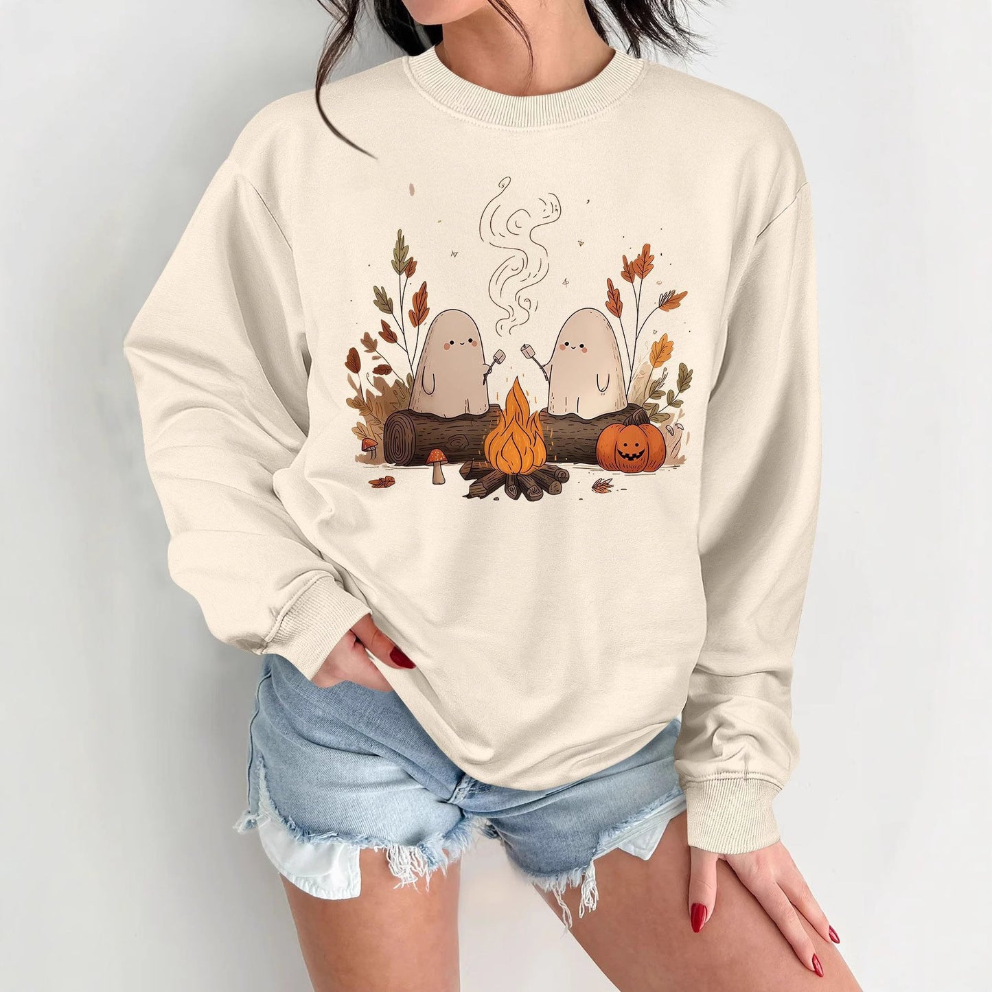 Damen Sweatshirt Gruselmotiv Bequem Norvielle