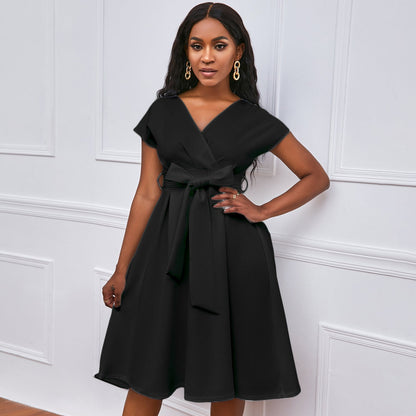 Damen Wickelkleid V-Ausschnitt Gürtel Norvielle