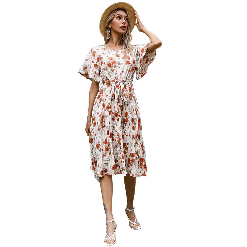 Damen Wickelkleid Florales Design Taillengurt Sommer