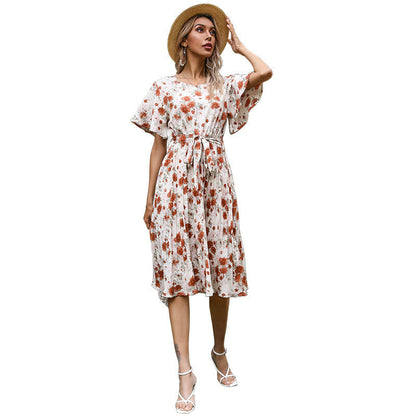 Damen Wickelkleid Florales Design Taillengurt Sommer