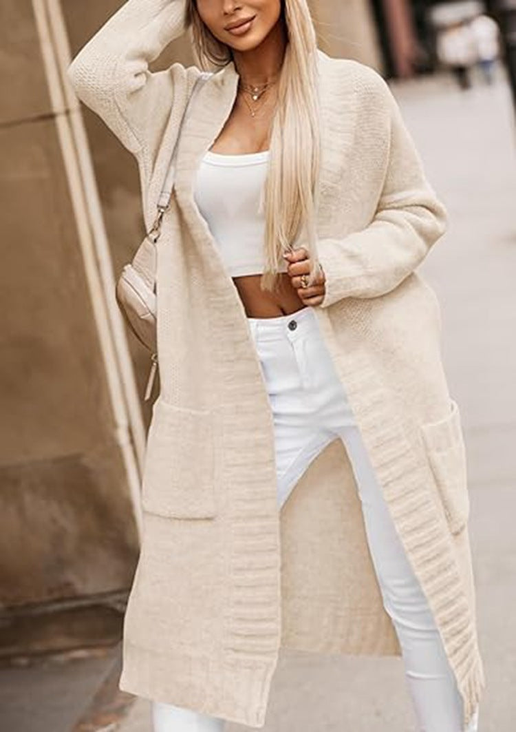 Damen Strickcardigan Lässiger Schnitt Tiefen Taschen Beige