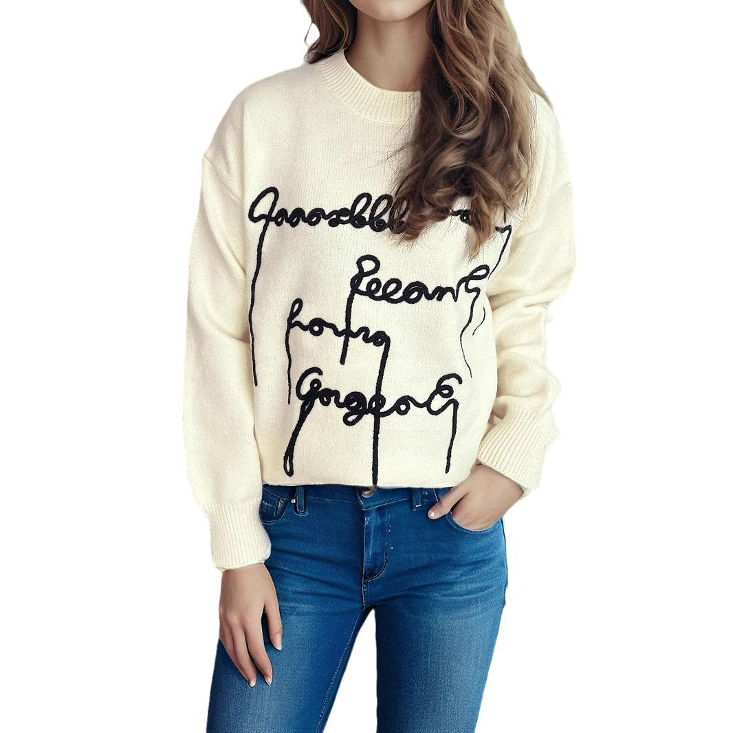 Damen Oversized Pullover mit Schriftzug Norvielle