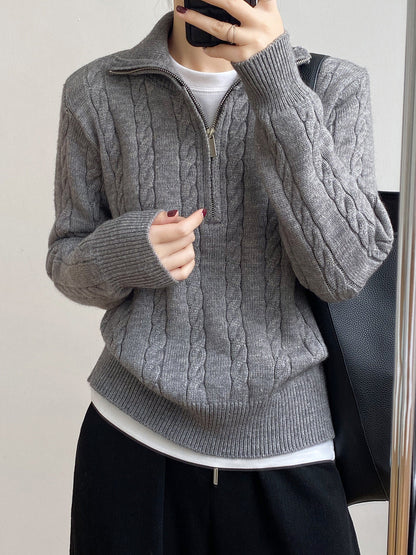 Damen Strickpullover Zopfdesign Stehkragen Norvielle