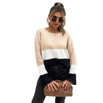 Damen Pullover Strukturiertes Farbblock-Design Norvielle