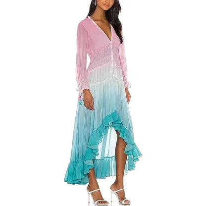 Damen Maxikleid Rüschendetails Ombre-Effekt Norvielle