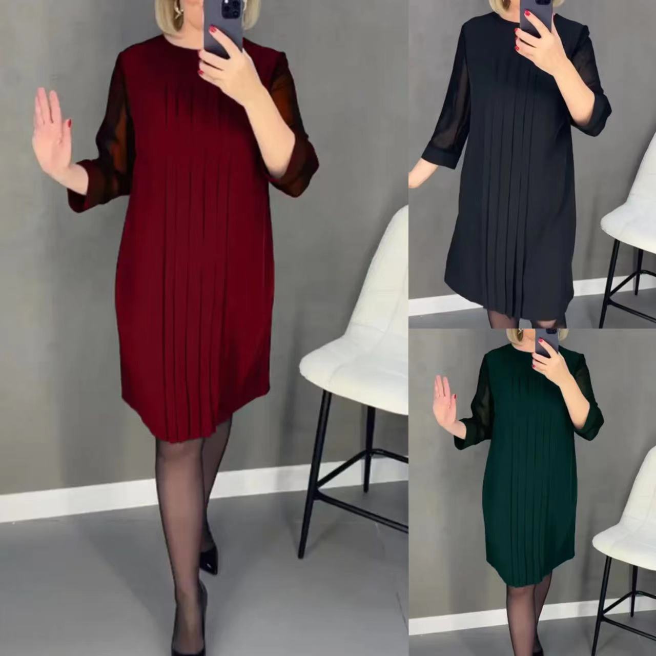Damen Maxikleid Elegant Faltenwurf Durchsichtige Ärmel Norvielle - Norvielle