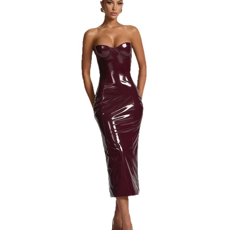 Damen Trägerloses Bodycon-Kleid Glänzend