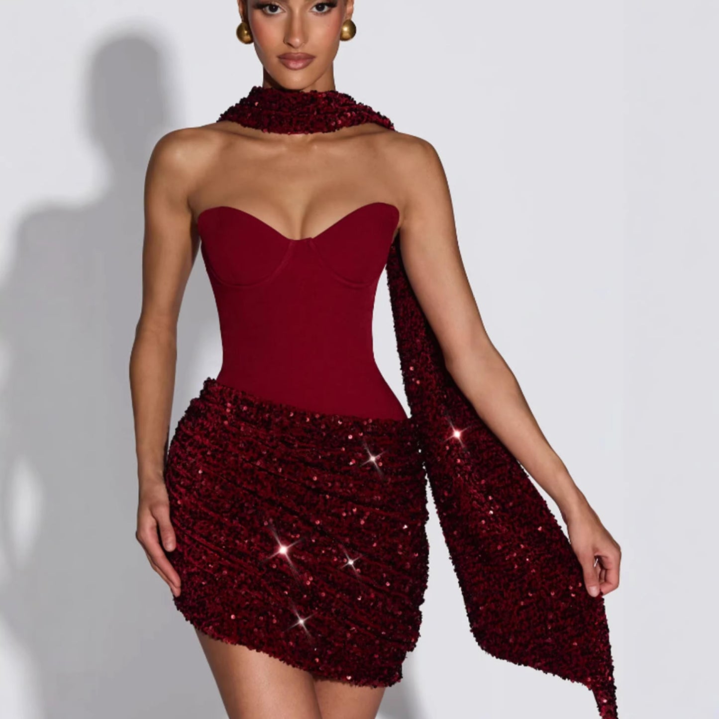 Damen Minikleid mit Bustier-Oberteil und Paillettenrock