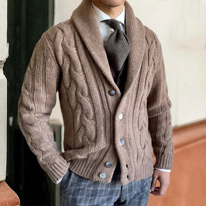 Herren Grobstrickjacke Zopfmuster Moderner Kragen Warm
