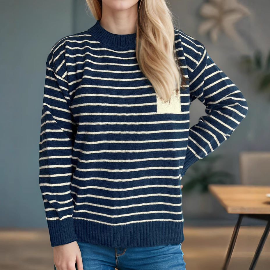 Damen Pullover Gestreift Lässig Breite Ärmel Norvielle
