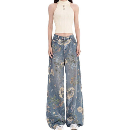 Damen Weite Jeans Blumenmuster Norvielle