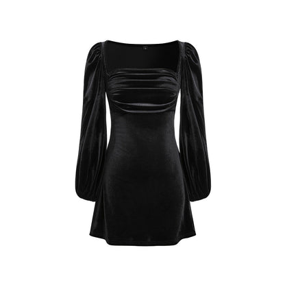 Damen Minikleid Puffärmel Quadrat-Ausschnitt Norvielle