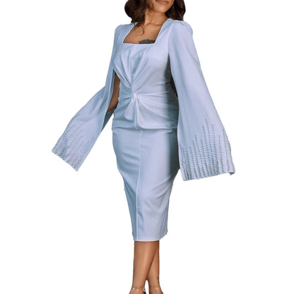 Damen Kleid Figurbetont Mit Bindegürtel Ärmel