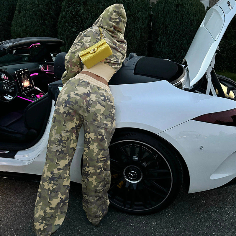 Herren Camouflage Hoodie Langarm Sweatshirt Hose Set