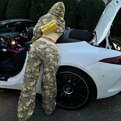 Herren Camouflage Hoodie Langarm Sweatshirt Hose Set