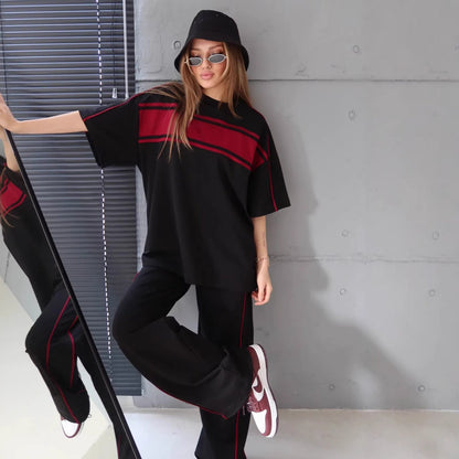 Damen Sportanzug-Set Weites Design Kontraststreifen