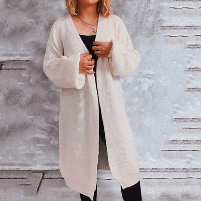 Damen Strickjacke Oversized V-Ausschnitt Weite Passform Beige