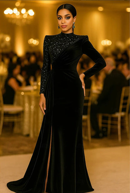 Damen Abendkleid schimmerndes Oberteil raffinierte Drapierung