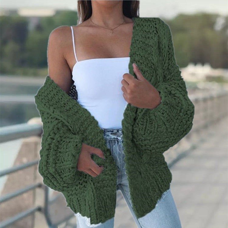 Damen Oversized Cardigan Grobstrick Lässig Beige