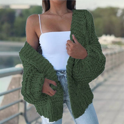 Damen Oversized Cardigan Grobstrick Lässig Beige