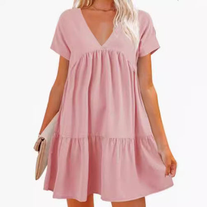 Damen V-Ausschnitt Kleid Weit schwingender Saum Norvielle