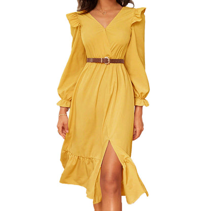 Damen Midikleid Rüschendesign Seitenschlitz Norvielle