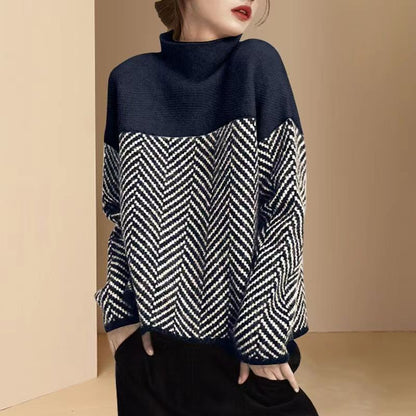 Damen Pullover Hochgeschlossener Kragen Wabenmuster Norvielle