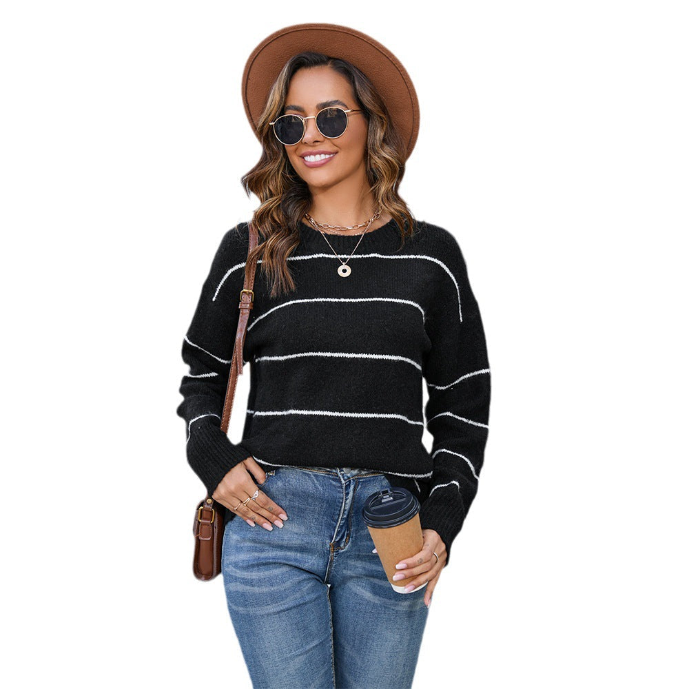 Damen Strickpullover Kuschelig Streifenmuster Norvielle
