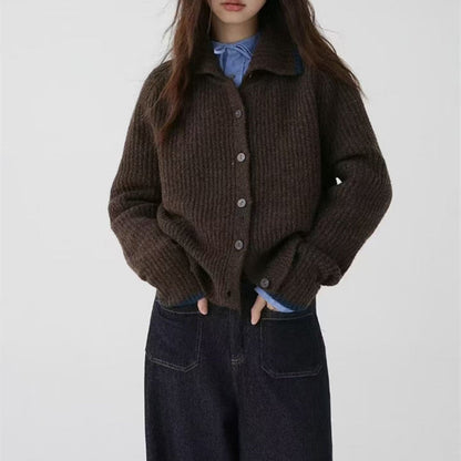 Damen Strickjacke Stehkragen Dekorative Knöpfe Norvielle