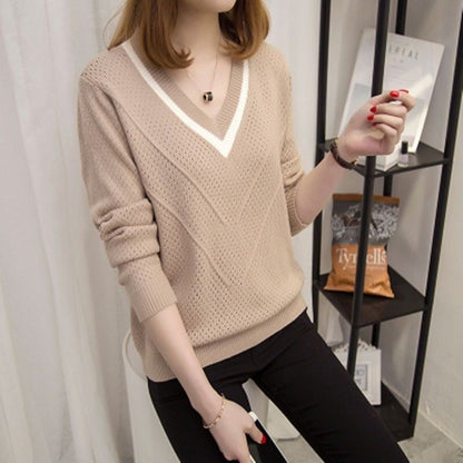 Damen Pullover V-Ausschnitt Strukturiertes Muster Norvielle