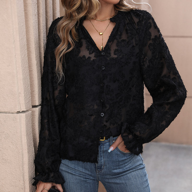 Damen Bluse mit floralem Spitzenapplikationen