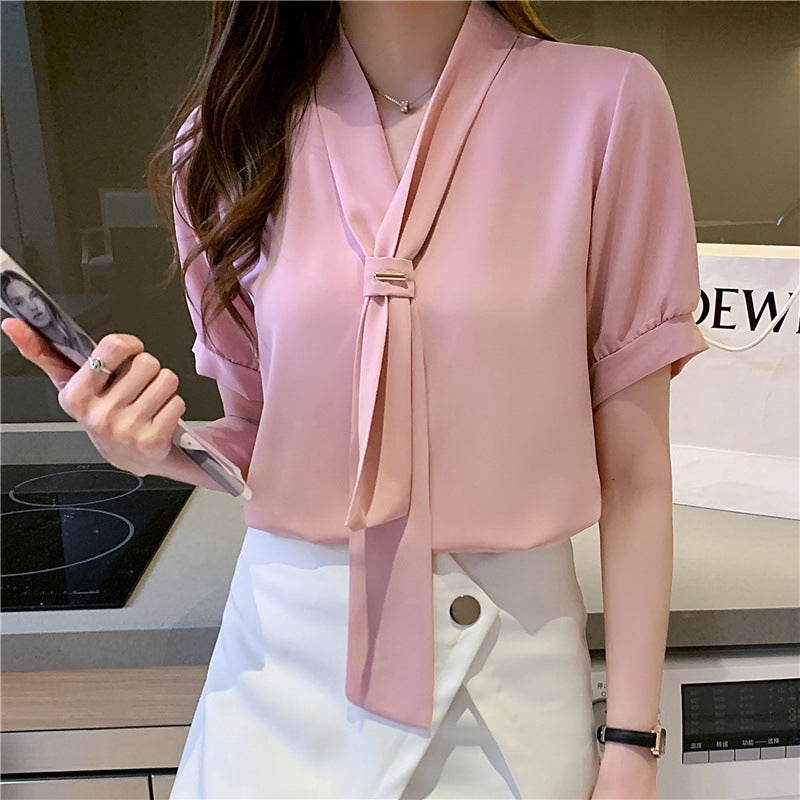 Damen Bluse mit Schleife Puffärmel Norvielle