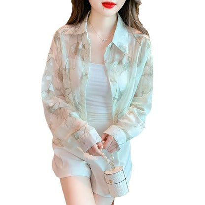Damen Bluse Transparent Floral Design