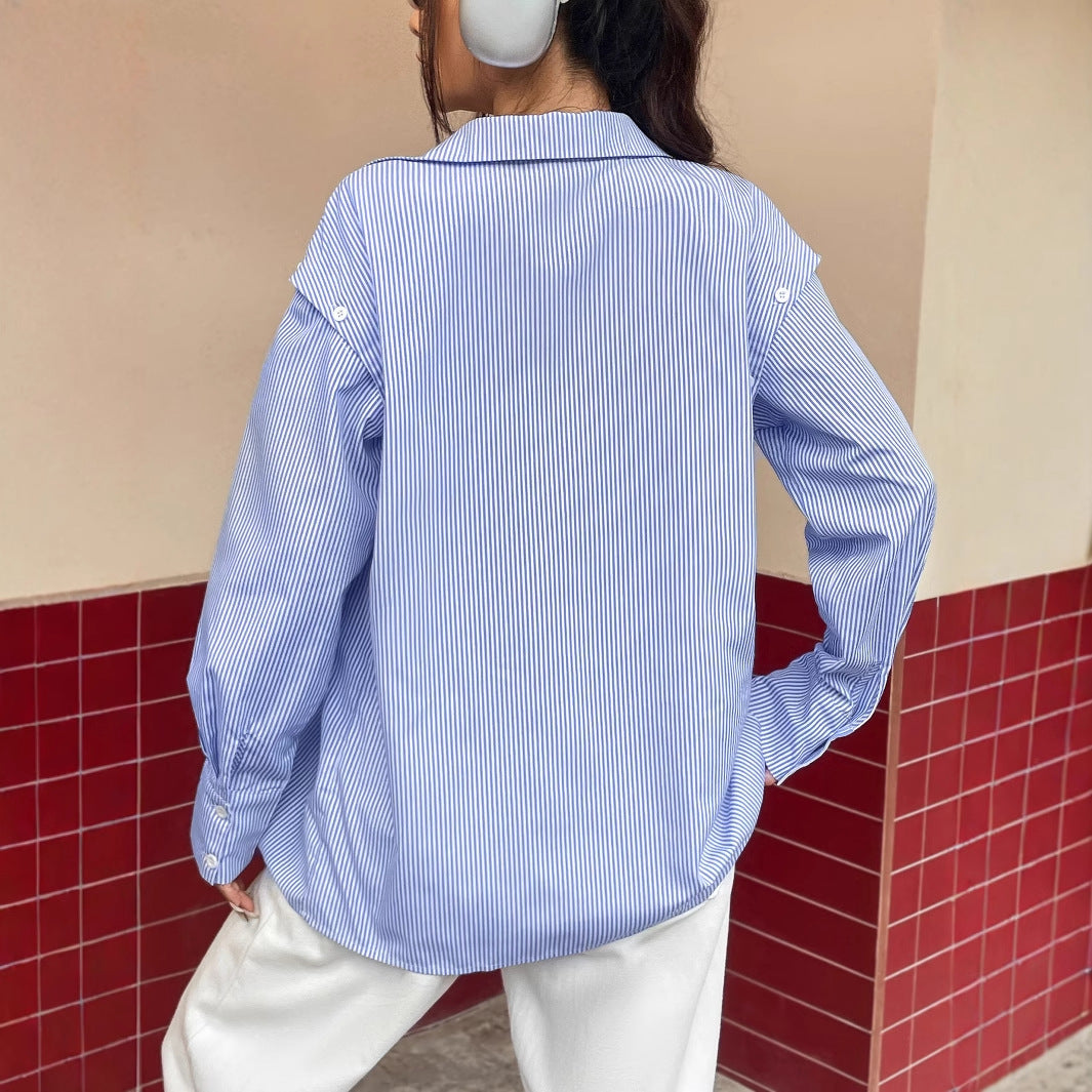 Damen Bluse Gestreift Übergroßer Schnitt Knopfdetails Norvielle