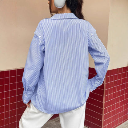 Damen Bluse Gestreift Übergroßer Schnitt Knopfdetails Norvielle