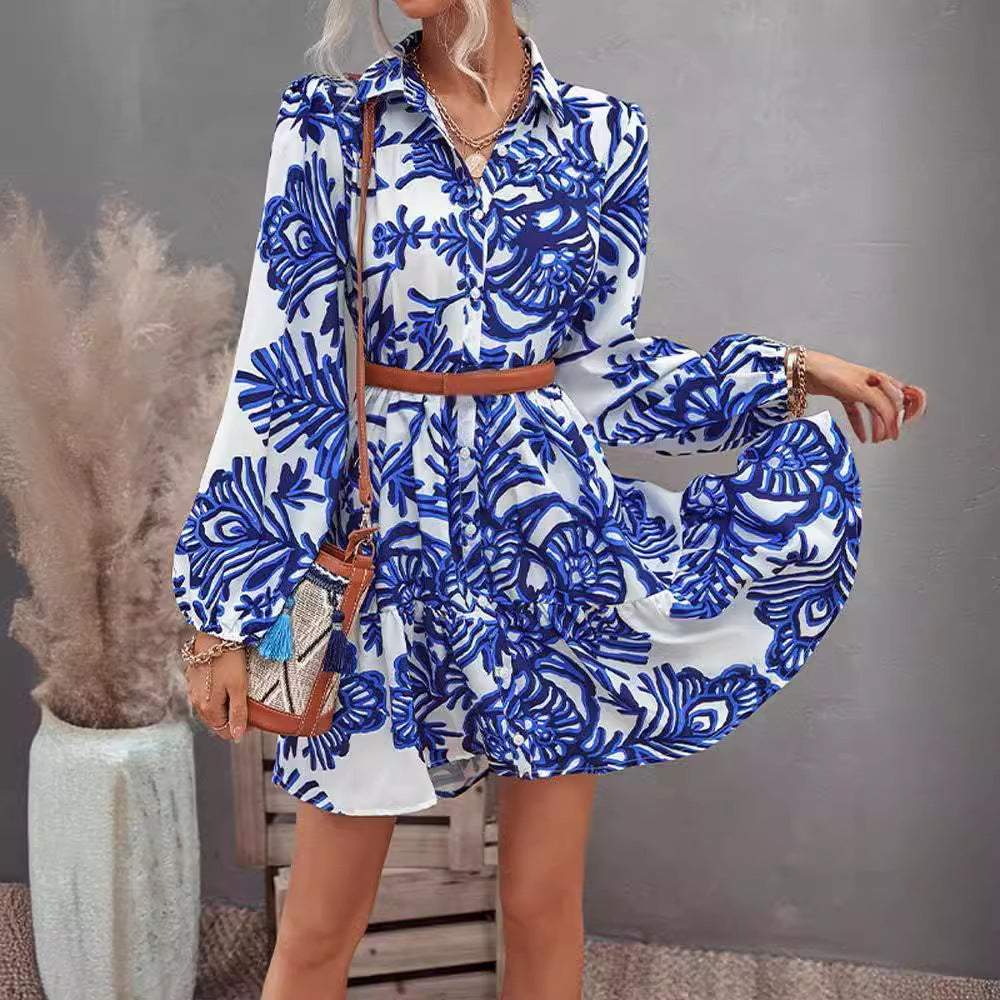 Damen Hemdkleid Voluminöse Ärmel Knopfverschluss Norvielle