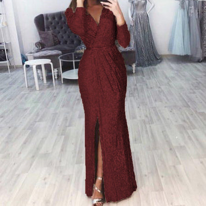 Damen Abendkleid Lang Wickelschnitt Schlitz Norvielle