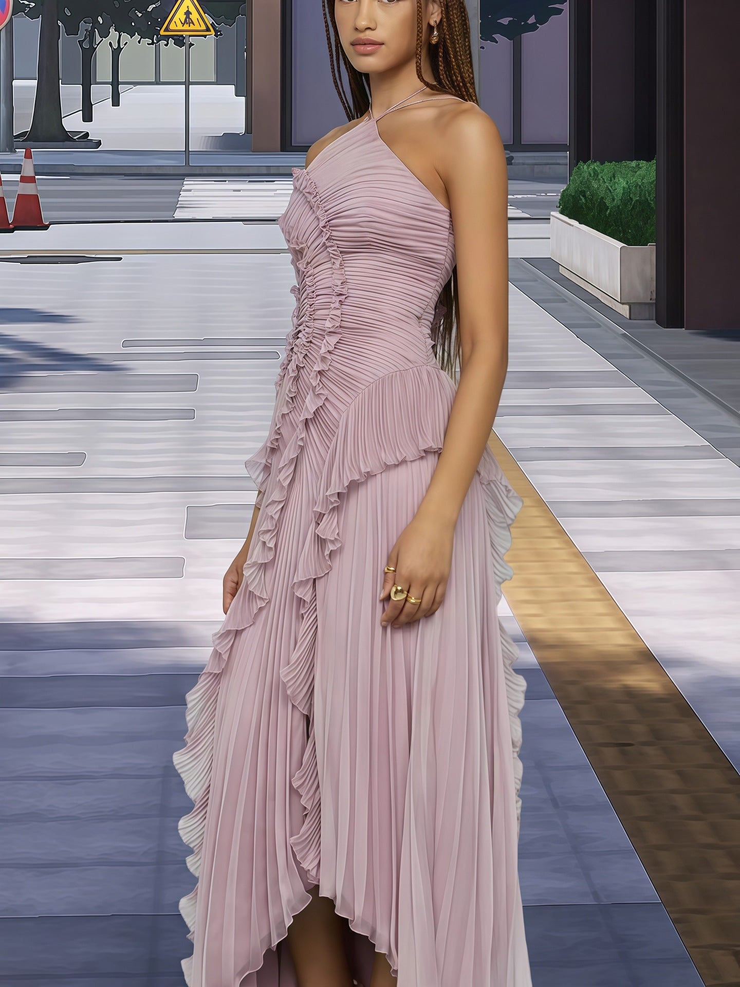 Damen Wickelkleid Faltenrock Asymmetrisch Norvielle