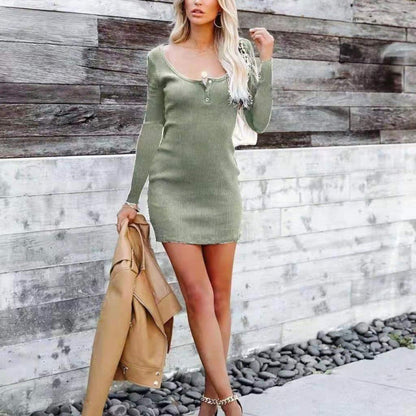 Damen Kurzarmkleid mit Knöpfen und Rippendetails Norvielle