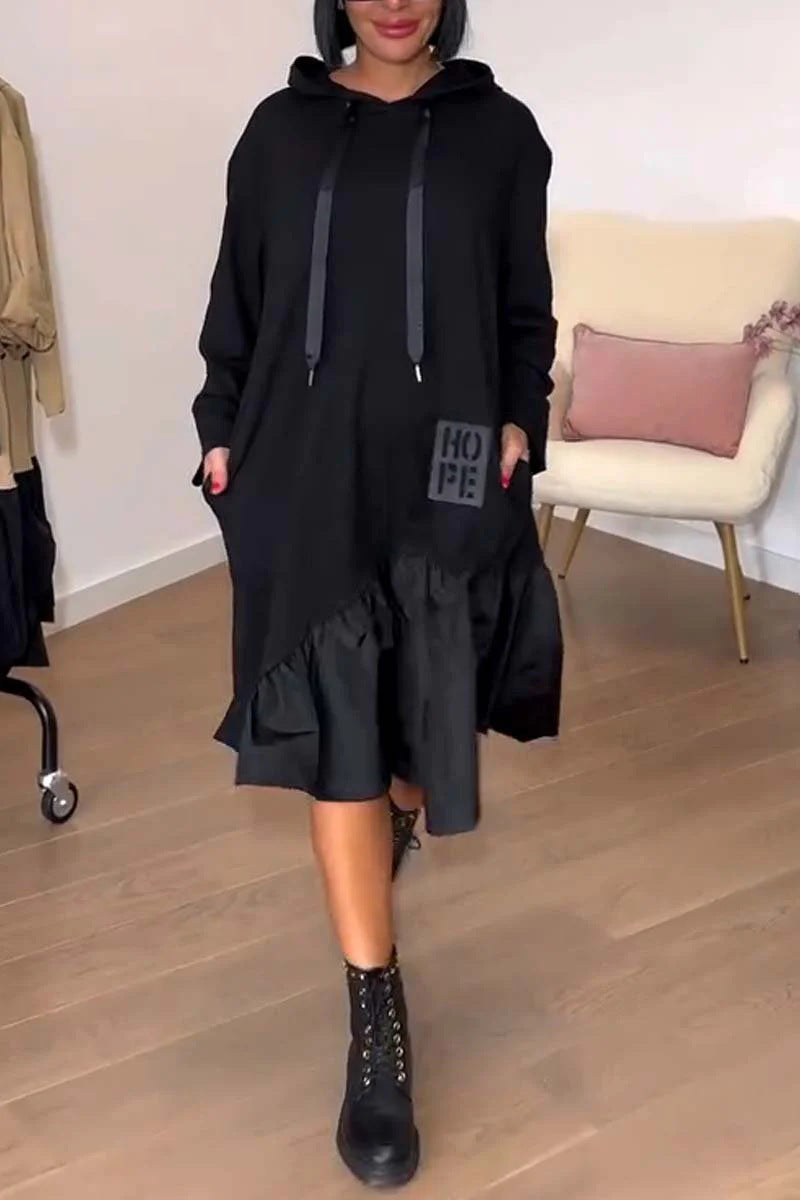 Damen Hoodie-Kleid Voluminöser Rock Taschen