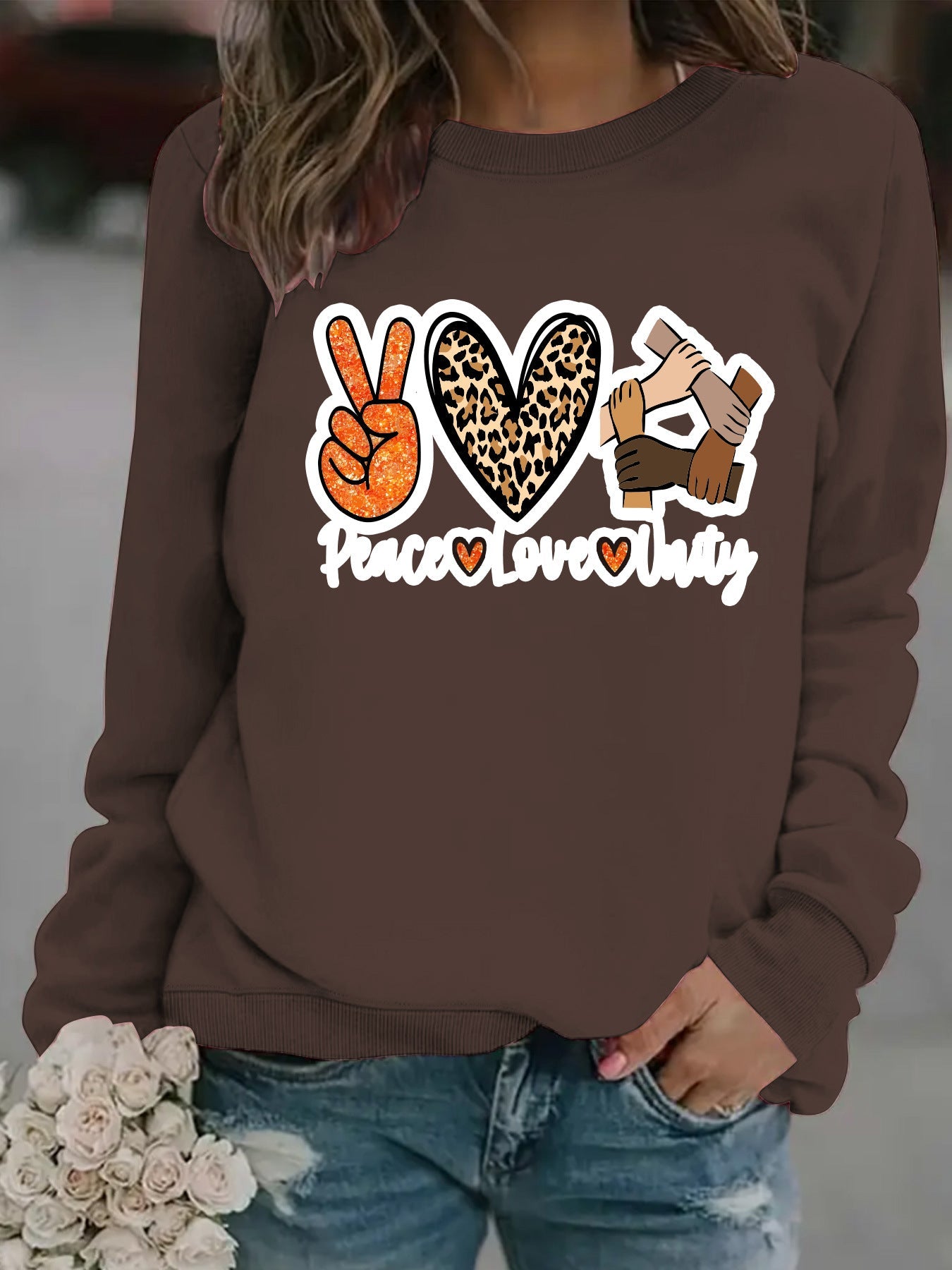 Damen Sweatshirt Peace Love Unity Motiv Norvielle