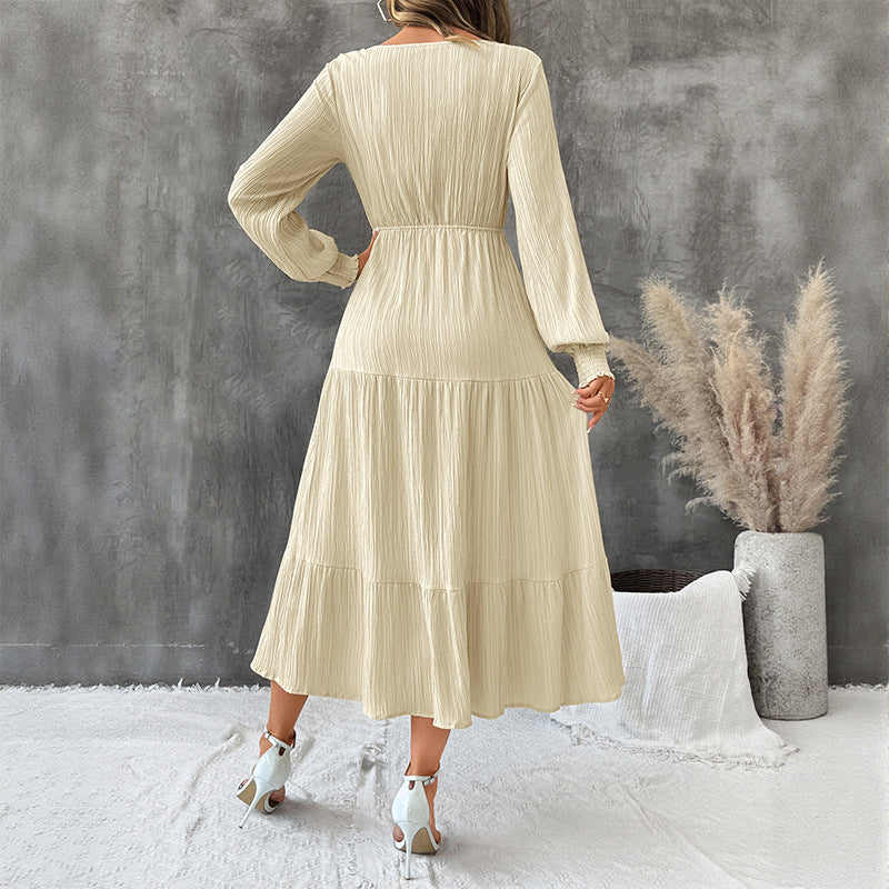 Damen Midi-Kleid Elastischer Taillenzug Schleppe Norvielle