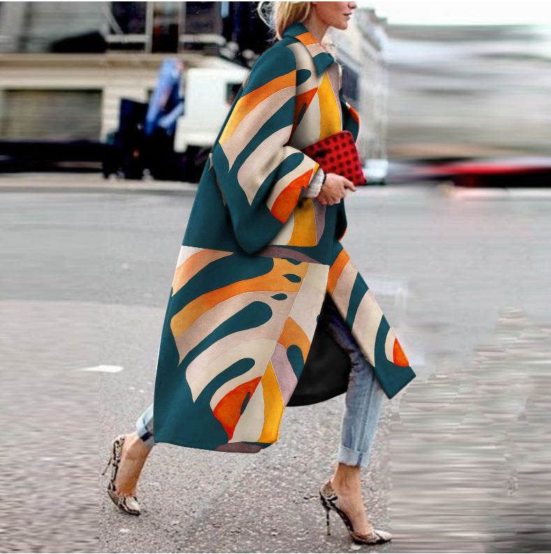Damen Langarm-Mantel Bunt Ethno-Muster