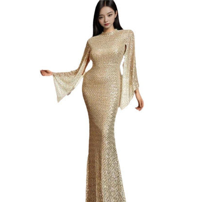 Damen Abendkleid Pailletten Schwingärmel Norvielle