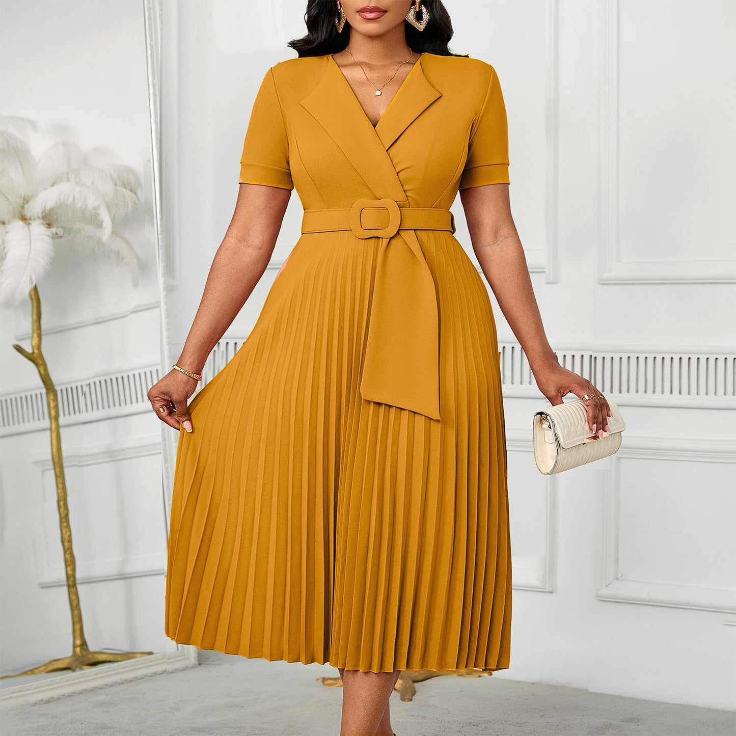 Damen Plissee-Kleid mit Blazer-Oberteil und abnehmbarem Gürtel