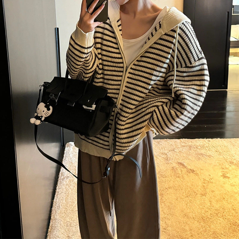 Damen Oversized Strickjacke Kapuze Reißverschluss Norvielle - Norvielle
